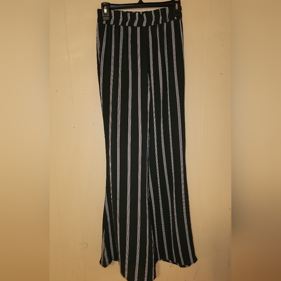 Peace Love Cake, Small, Black Slacks with white pin stripes and flare legs. - Picture 1 of 3
